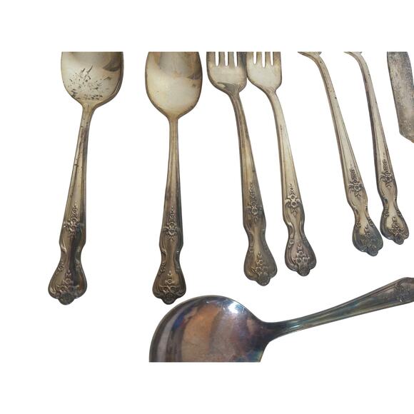 Vintage W.M. Rogers Magnolia Extra Plate Silverware Flatware SET OF 9 AS IS READ - Picture 3 of 7